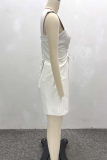 White Sexy Solid Color Hollow Out Cross Straps Asymmetrical Collar Loose Rompers