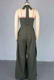 Black Casual Solid Color Backless Strap Design Halter Loose Jumpsuits