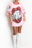 Black Casual Lips Sequins O Neck Straight Dresses