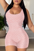 Pink Sexy Print Patchwork U Neck Skinny Rompers