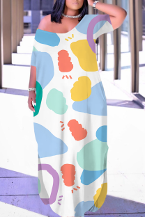 Multicolor Casual Print Pocket Slit V Neck Long Dresses
