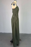 Black Casual Solid Color Backless Strap Design Halter Loose Jumpsuits