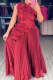 Red Elegant Solid Color Pleated Irregular Hem O Neck Sleeveless Two Pieces