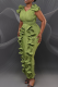 Green Elegant Solid Color Stringy Selvedge V Neck Long Dresses