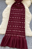 Burgundy Celebrities Hot Drill O Neck One Step Skirt Dresses