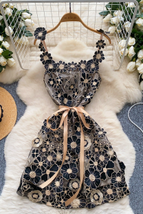 Black Gold Sexy Flowers Strap Design Sling Dresses