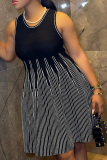 White Casual Stripe Patchwork O Neck Sleeveless Dresses