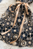 Black Red Sexy Flowers Strap Design Sling Dresses