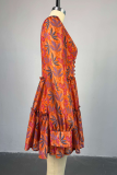 Tangerine Elegant Print Patchwork V Neck Printed Dresses