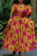 Rose Red Casual Print Patchwork O Neck Long Dresses