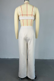 White Sexy Solid Color Backless Flower Shape Spaghetti Strap Sleeveless Two Pieces