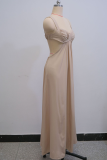 Apricot Sexy Solid Color Hollow Out Spaghetti Strap Long Dresses