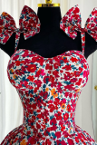 Red Sexy Print Bow Decor Spaghetti Strap Printed Dresses