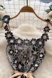 Black Red Sexy Flowers Strap Design Sling Dresses