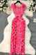 Pink Elegant Solid Color Stringy Selvedge V Neck Long Dresses