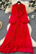 Red Elegant Solid Color Beading Strap Design Flower Shape O Neck Long Dresses