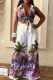 Purple Casual Print Strap Design Turndown Collar Sleeveless Two Pieces