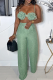 Green Sexy Solid Color Backless Flower Shape Spaghetti Strap Sleeveless Two Pieces