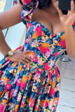 Colour Sexy Print Patchwork Asymmetrical Collar Irregular Dresses