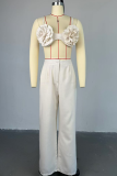 White Sexy Solid Color Backless Flower Shape Spaghetti Strap Sleeveless Two Pieces