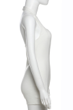 White Sexy Solid Color Backless Zipper Halter Skinny Rompers