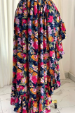 Colour Sexy Print Patchwork Asymmetrical Collar Irregular Dresses
