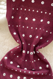 Burgundy Celebrities Hot Drill O Neck One Step Skirt Dresses