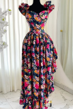 Colour Sexy Print Patchwork Asymmetrical Collar Irregular Dresses
