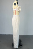 White Sexy Solid Color Backless Flower Shape Spaghetti Strap Sleeveless Two Pieces