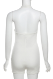White Sexy Solid Color Backless Zipper Halter Skinny Rompers