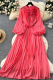 Pink Elegant Solid Color Beading Strap Design Flower Shape O Neck Long Dresses