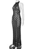 Black Sexy Solid Color Backless Halter Long Dresses