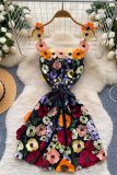 Black Red Sexy Flowers Strap Design Sling Dresses