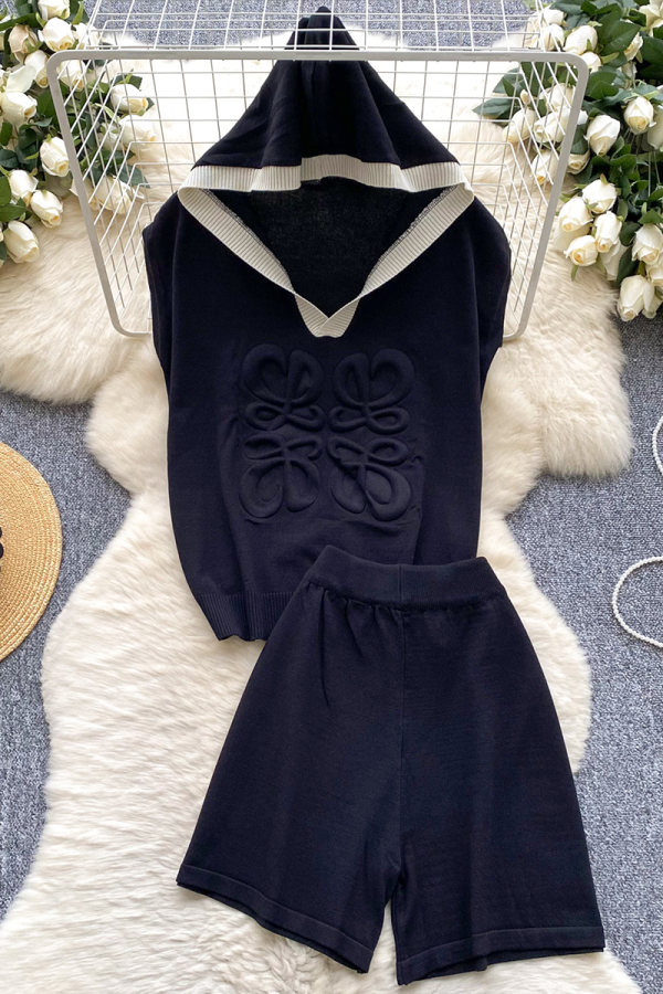 Black Sexy Patchwork Hooded Sleeveless Two Pieces