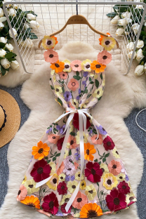 Red Sexy Flowers Strap Design Sling Dresses