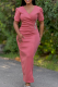 Deep Pink Elegant Solid Color Slit Hot Drill V Neck Wrapped Skirt Dresses