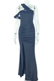 Black Sexy Solid Color High Slit Stringy Selvedge Asymmetrical Collar Evening Dresses