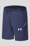 Royal Blue Casual Print Draw String Pocket Straight Mid Waist Conventional Positioning Print Shorts