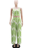 Green Casual Print Patchwork Spaghetti Strap Sleeveless Two Pieces