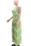 Green Casual Print Patchwork Spaghetti Strap Sleeveless Two Pieces