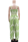 Green Casual Print Patchwork Spaghetti Strap Sleeveless Two Pieces