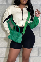 Green Casual Zipper Zipper Collar Long Sleeve Two Pieces