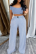 Light Blue Casual Solid Color Pocket O Neck Short Sleeve Two Pieces
