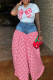 Red Casual Print Patchwork O Neck Short Sleeve Two Pieces