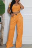 Brown Casual Solid Color Pocket O Neck Short Sleeve Two Pieces