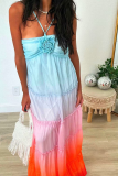 White Sexy Solid Color Backless Flower Shape Halter Long Dresses