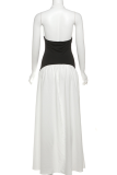 White Elegant Solid Color Backless Contrast Halter Long Dresses