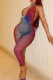 Rose Red Sexy Stripe Halter Skinny Jumpsuits