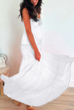 White Sexy Solid Color Backless Flower Shape Halter Long Dresses