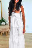 White Sexy Solid Color Backless Flower Shape Halter Long Dresses